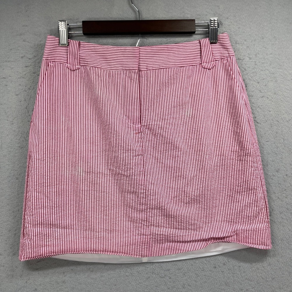 Ann Taylor LOFT Skirt Womens 4 Pink White Seersucker Striped Mini Preppy Coastal